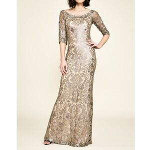 Tadashi Shoji Jemison Sequin Embroidered Gown, Size 8.